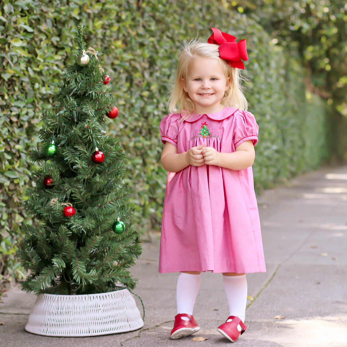 Twinkly Tree Red Single Smocked Dress