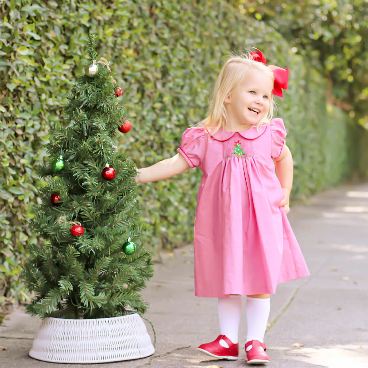 Twinkly Tree Red Single Smocked Dress
