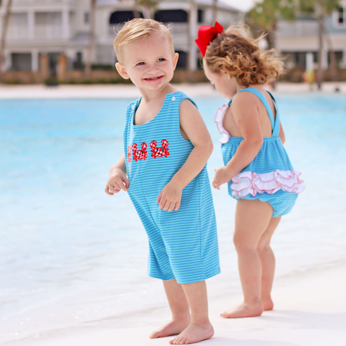 Sea Crab Blue Stripe Knit Ruffle Bubble