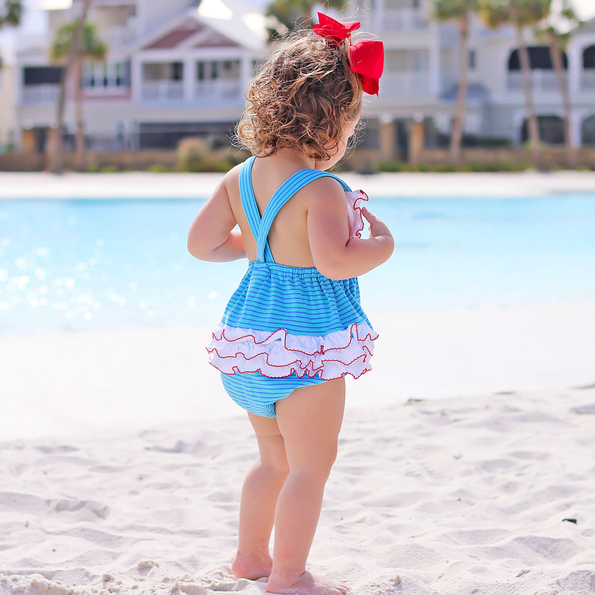 Sea Crab Blue Stripe Knit Ruffle Bubble