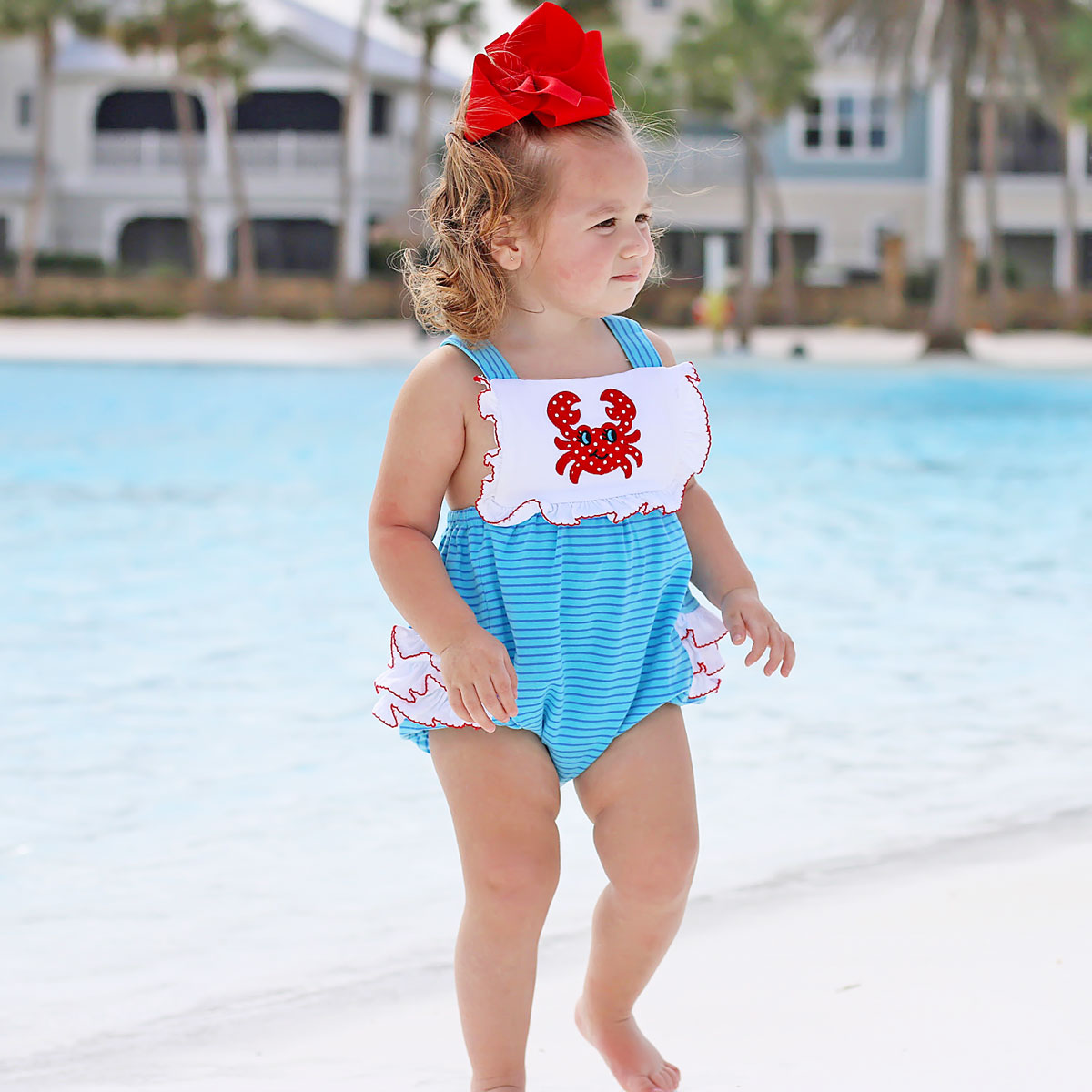 Sea Crab Blue Stripe Knit Ruffle Bubble