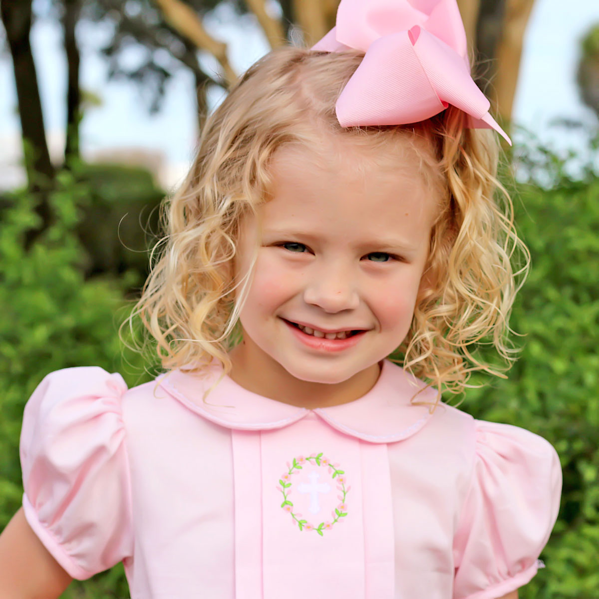 Cross and Wreath Embroidered Pink Sally Dress