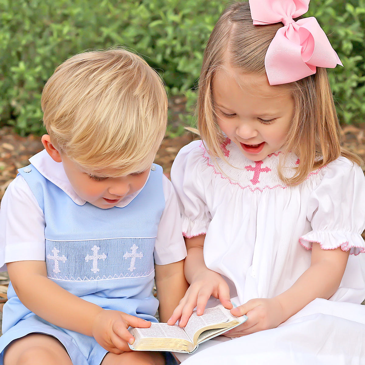 Cross Smocked Light Blue Pique Jon Jon