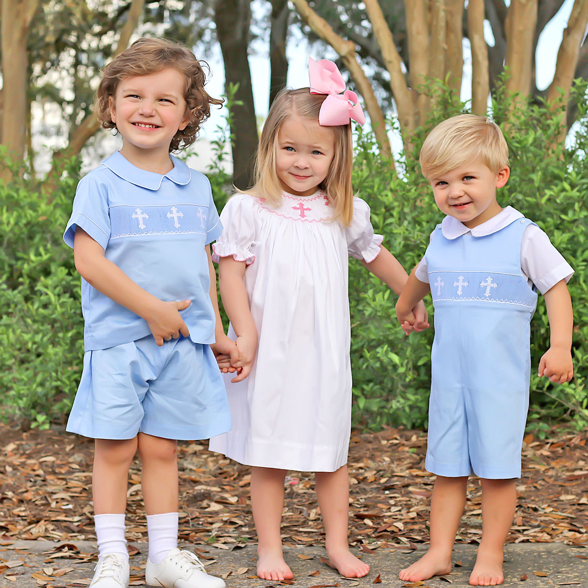 Cross Smocked Light Blue Pique Jon Jon