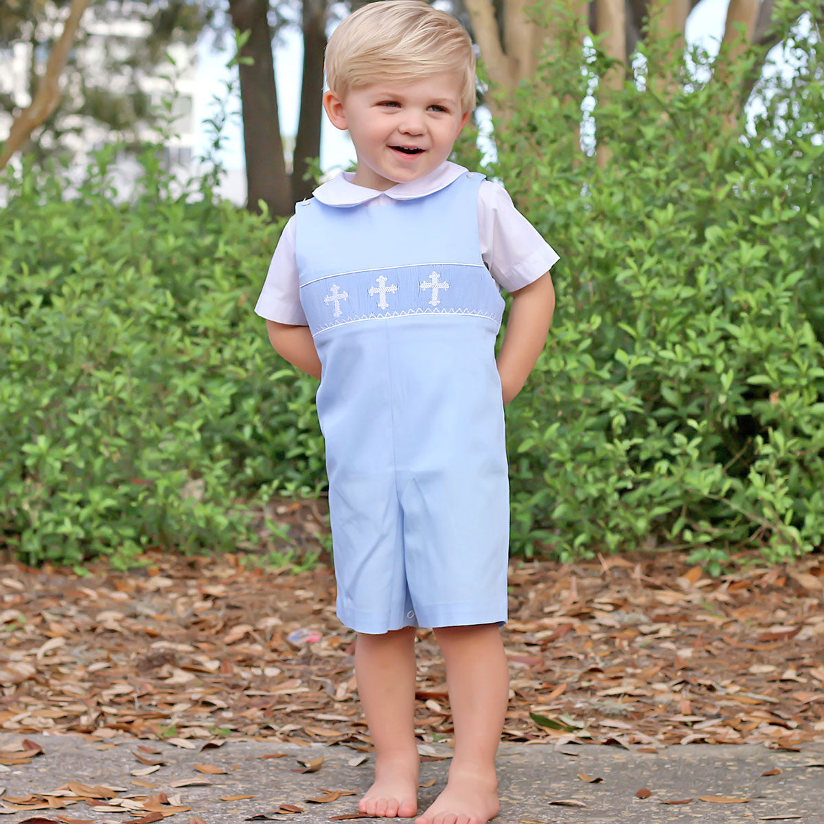 Cross Smocked Light Blue Pique Jon Jon