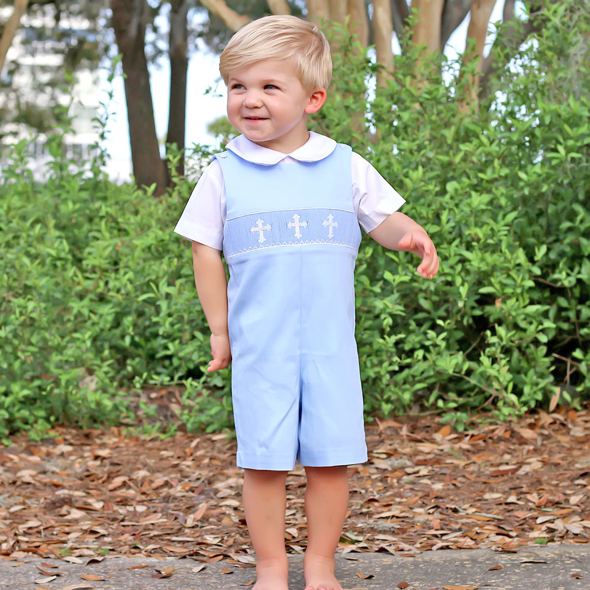 Cross Smocked Light Blue Pique Jon Jon