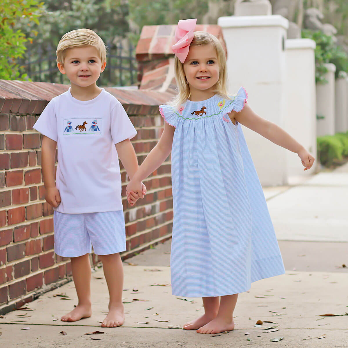 Derby Smocked Blue Stripe Short Set