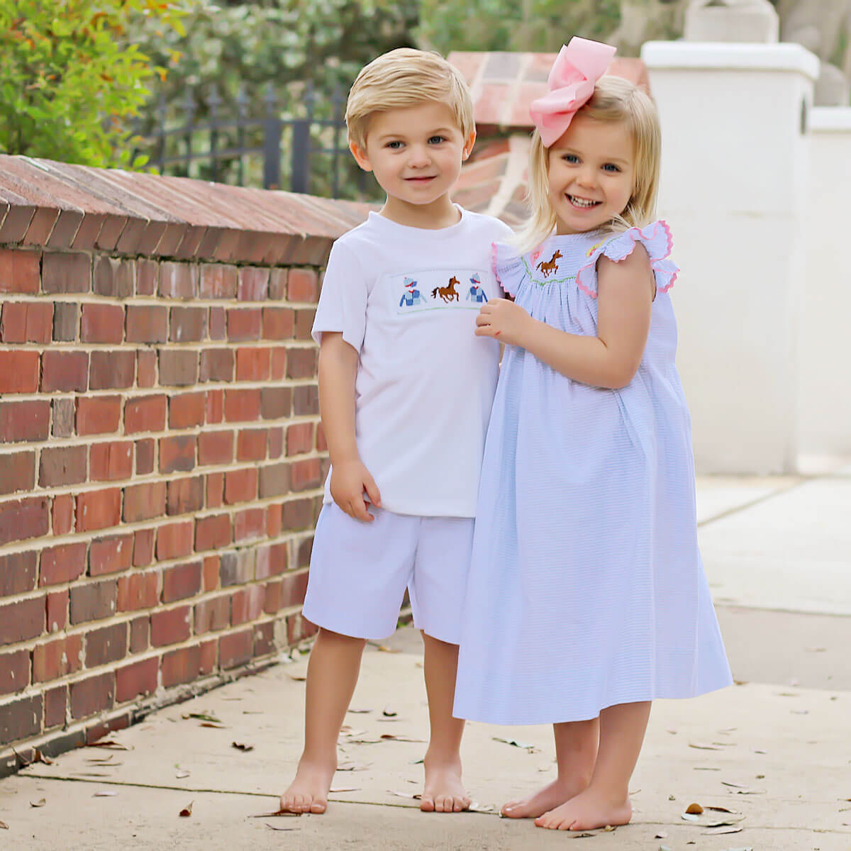 Derby Smocked Blue Stripe Short Set