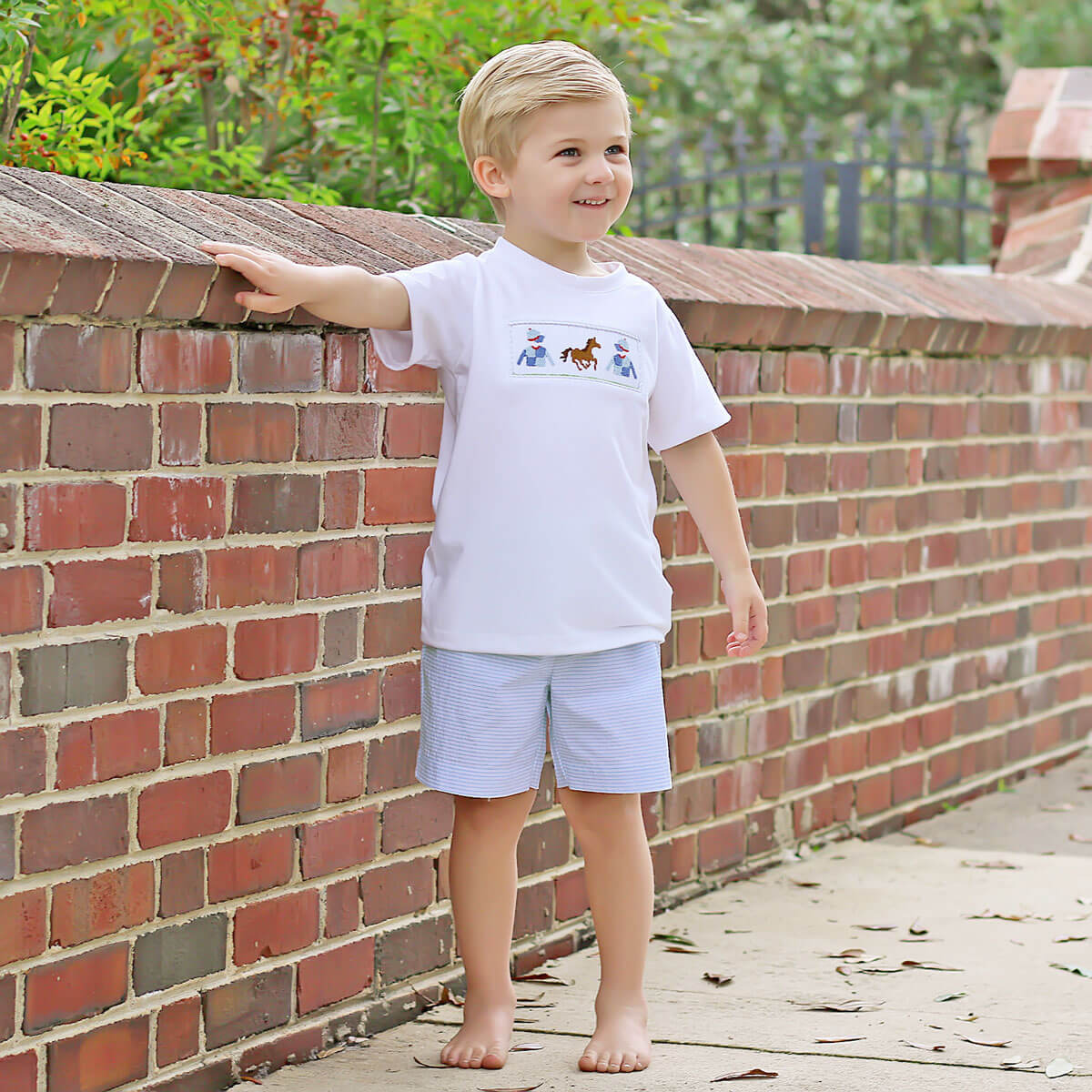 Derby Smocked Blue Stripe Short Set