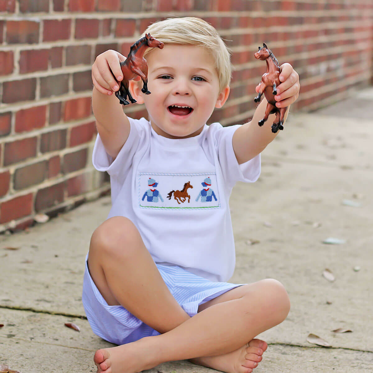 Derby Smocked Blue Stripe Short Set