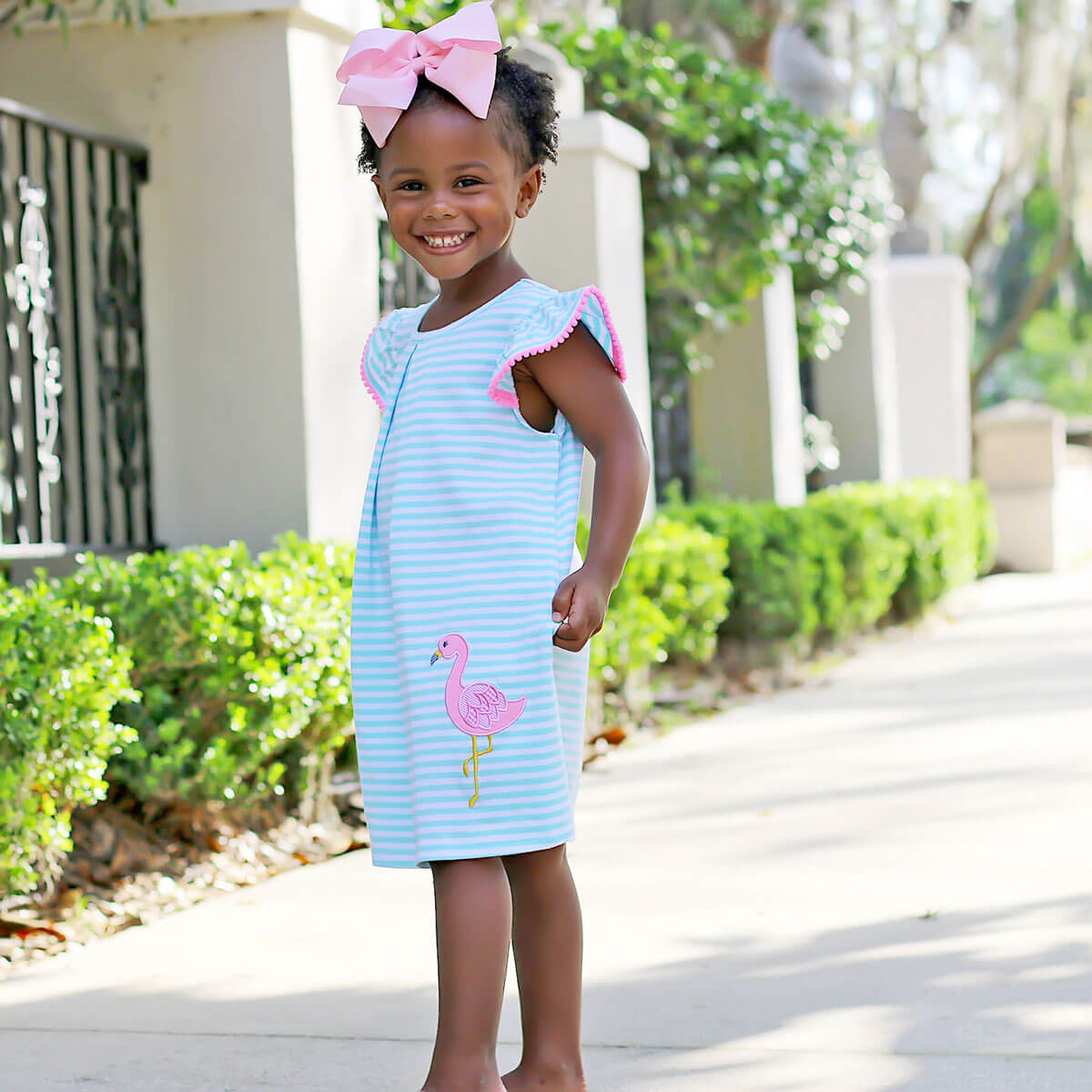 Flamingo Turquoise Stripe Claire Dress