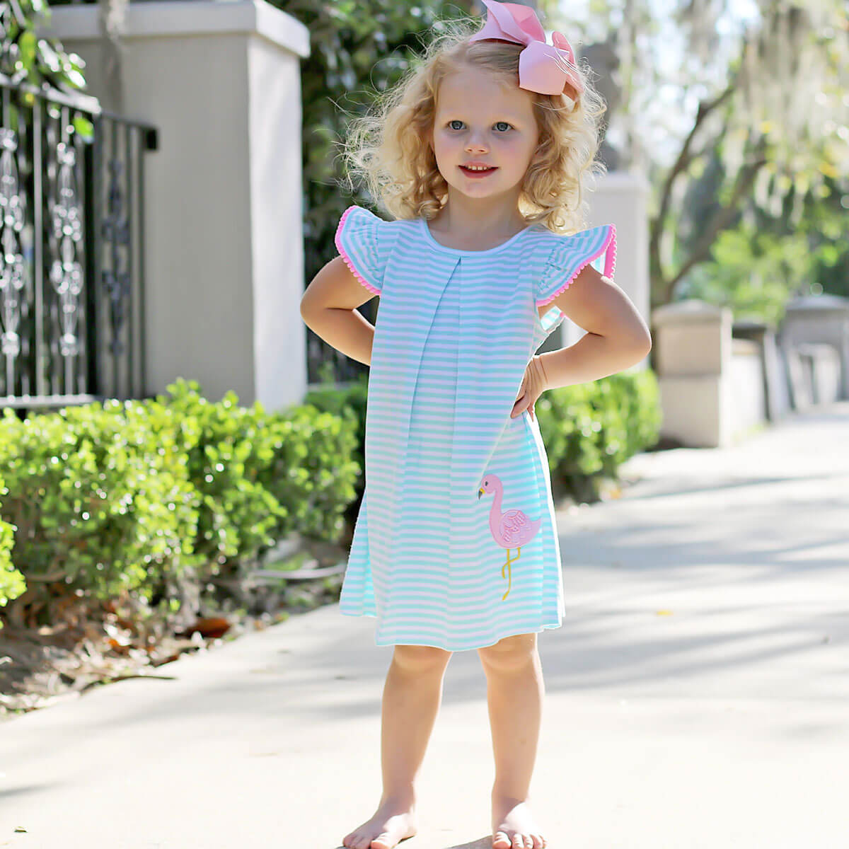 Flamingo Turquoise Stripe Claire Dress