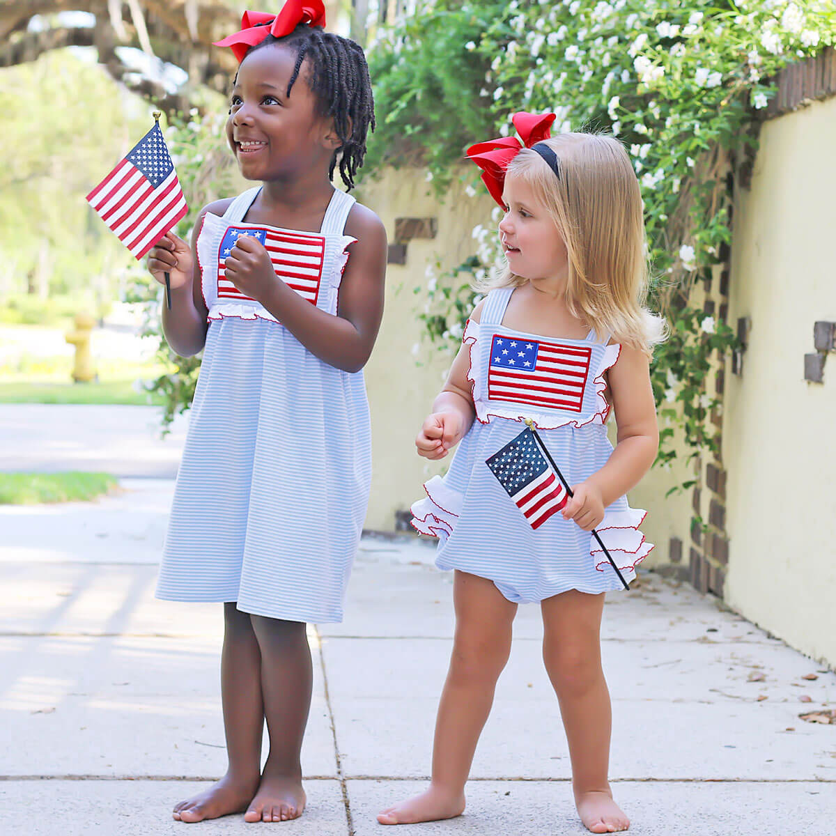 Flag Applique Light Blue Stripe Mia Dress