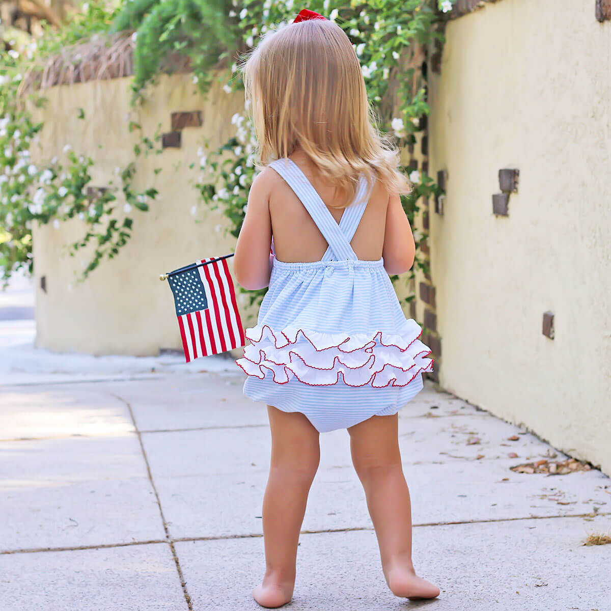 Flag Applique Light Blue Stripe Leah Bubble