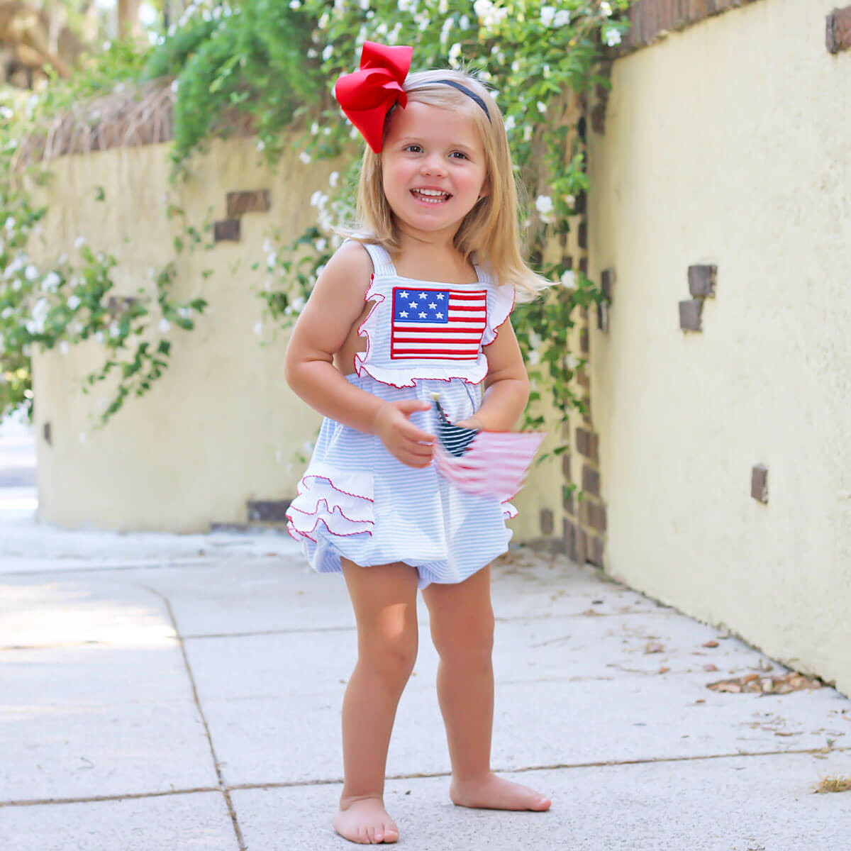 Flag Applique Light Blue Stripe Leah Bubble