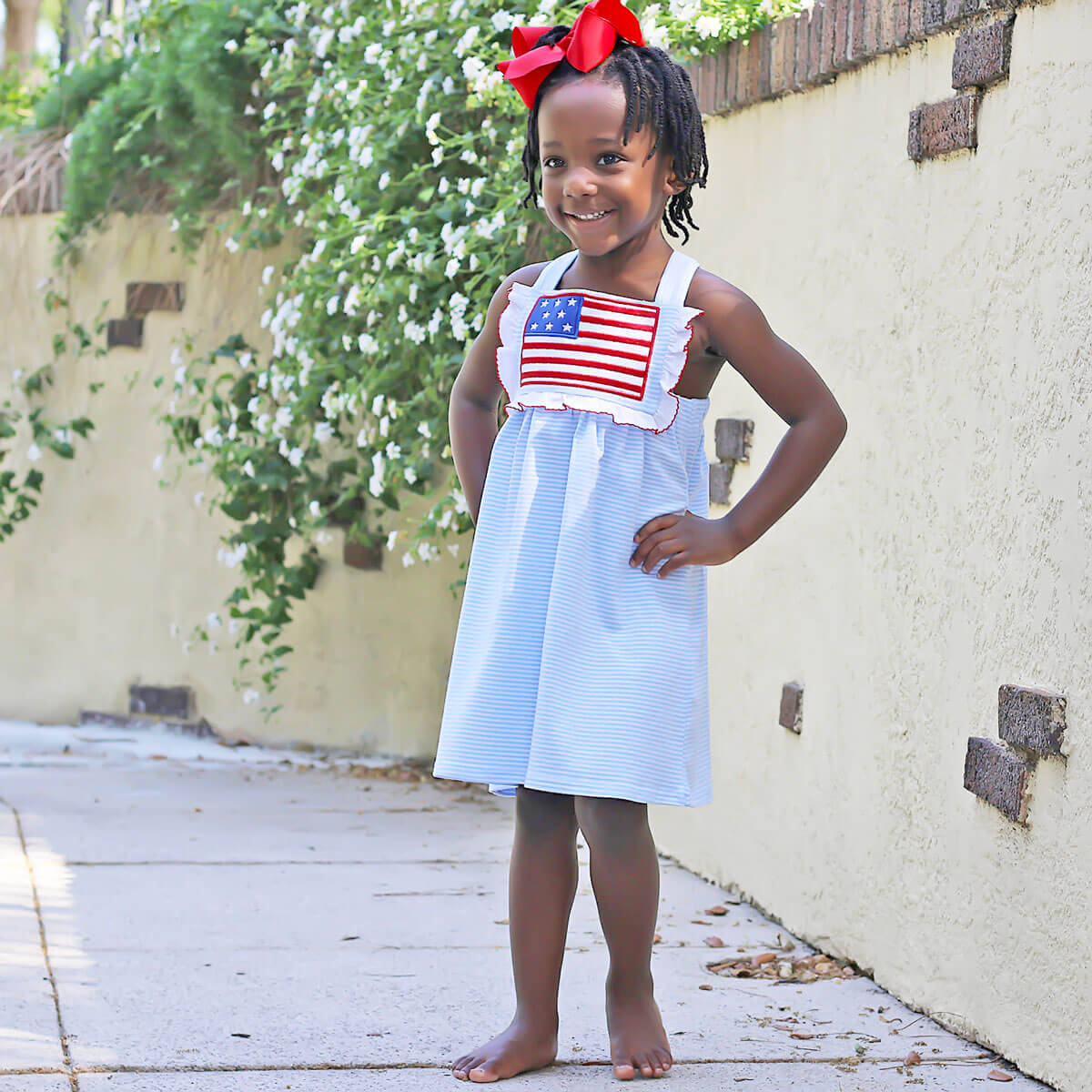 Flag Applique Light Blue Stripe Mia Dress
