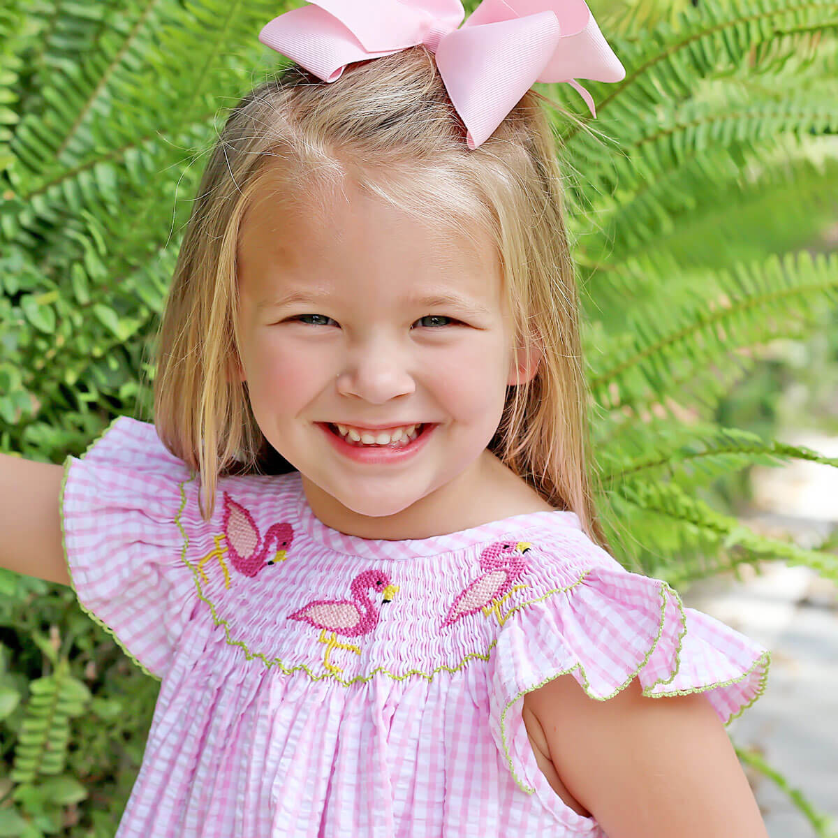 Flamingo Smocked Pink Gingham Dress