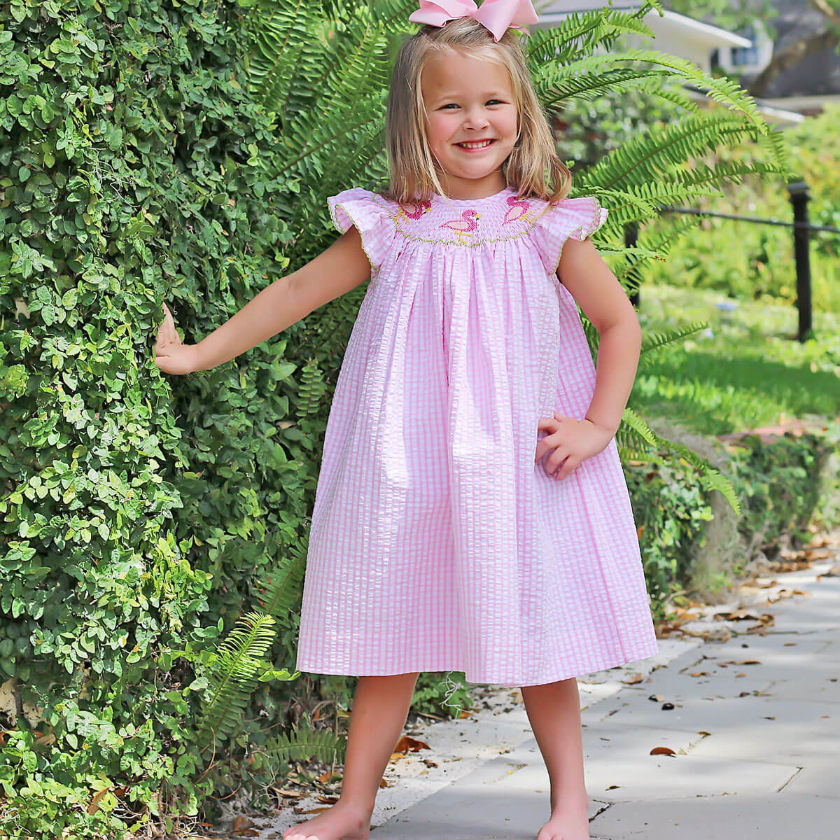 Flamingo Smocked Pink Gingham Dress