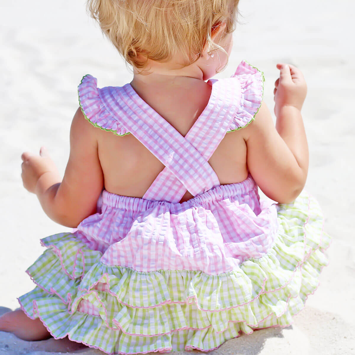 Smocked Flamingos Pink Check Bubble