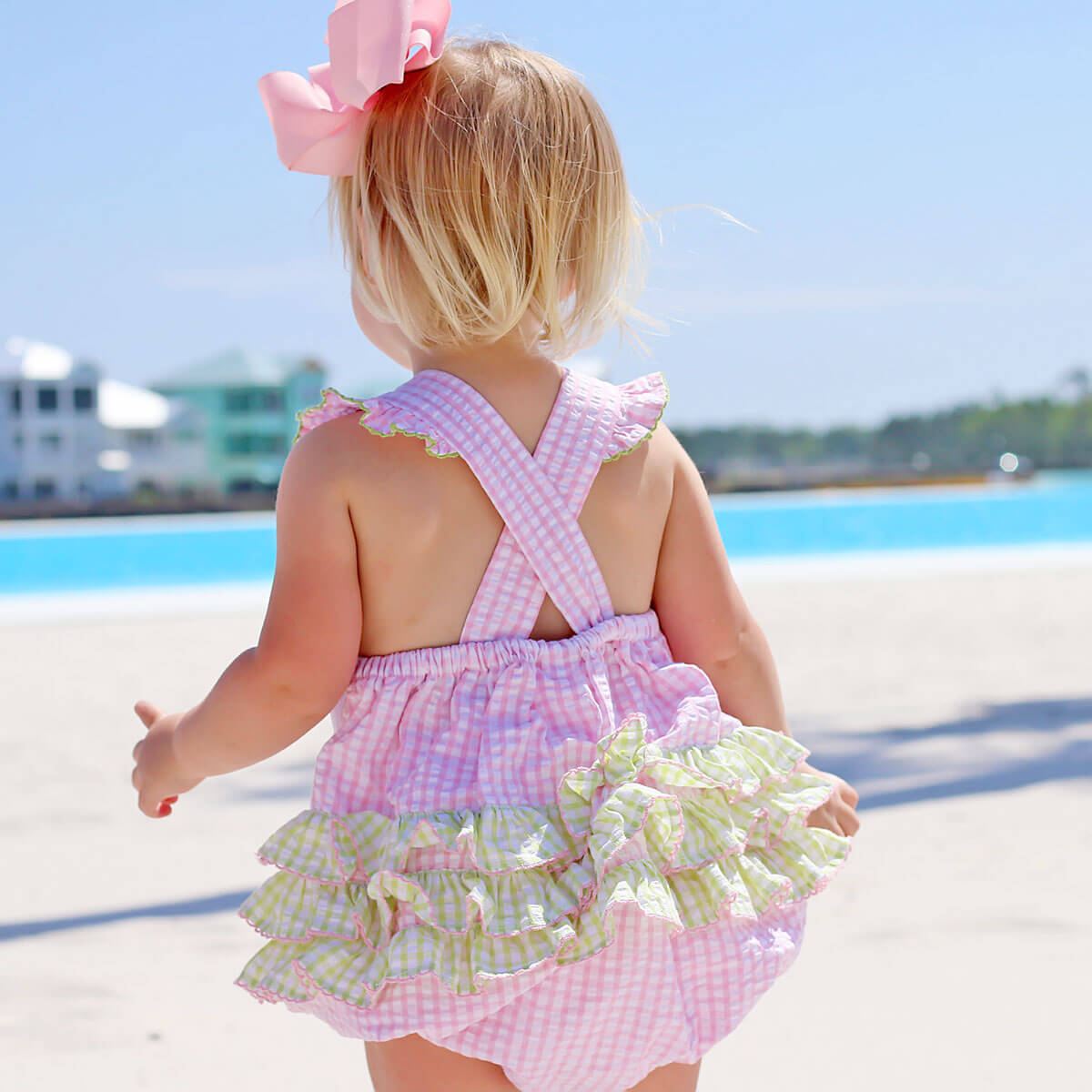 Smocked Flamingos Pink Check Bubble
