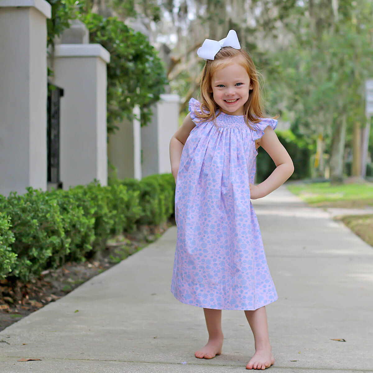 Geometric Smocked Blue Floral Dress