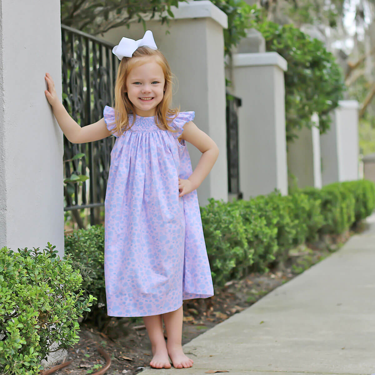 Geometric Smocked Blue Floral Dress