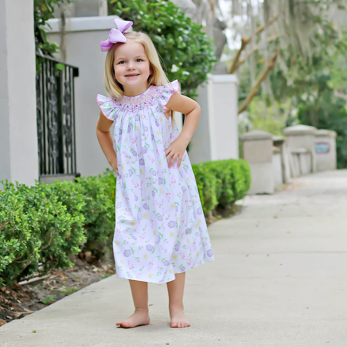 Geometric Smocked Flower Garden Dress