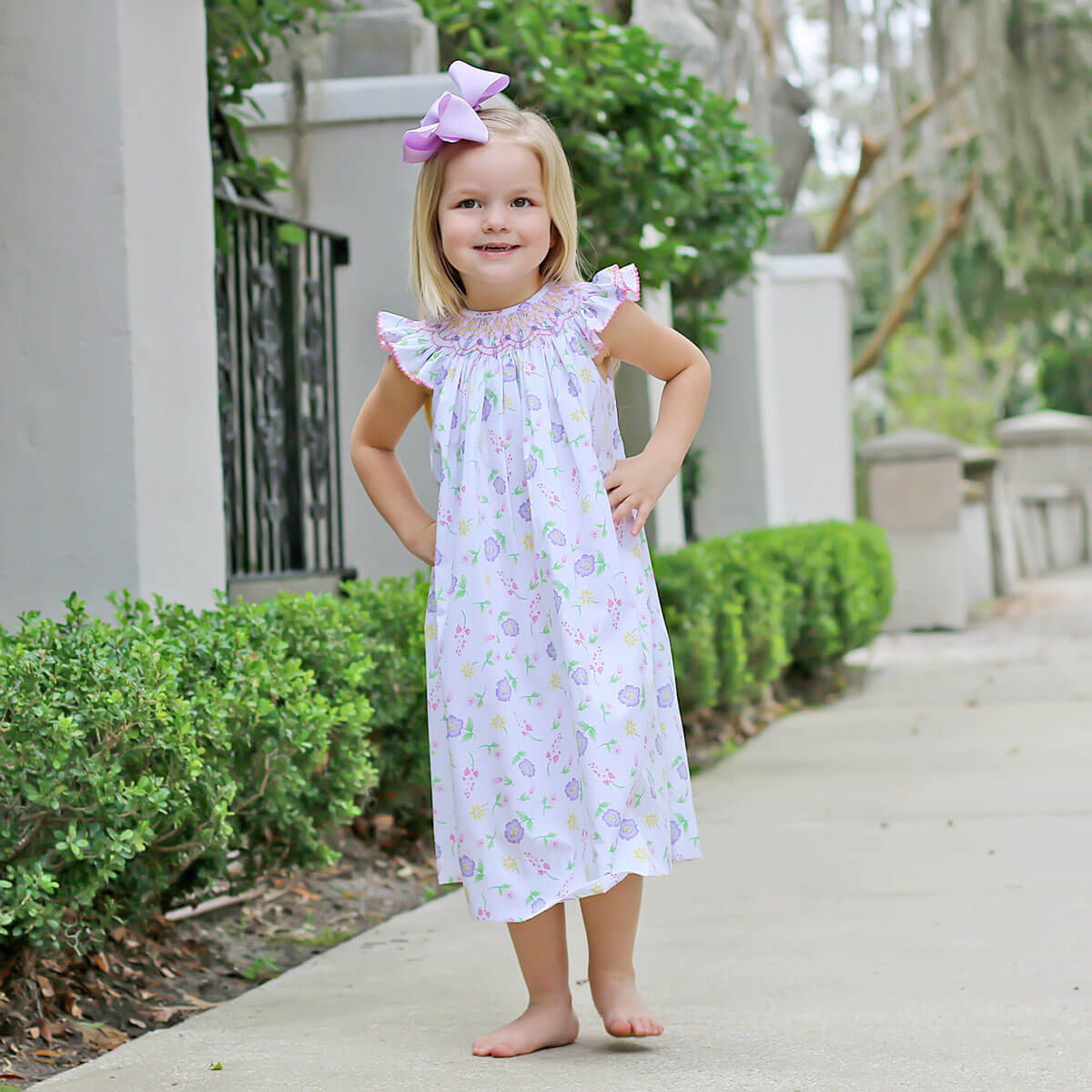 Geometric Smocked Flower Garden Dress