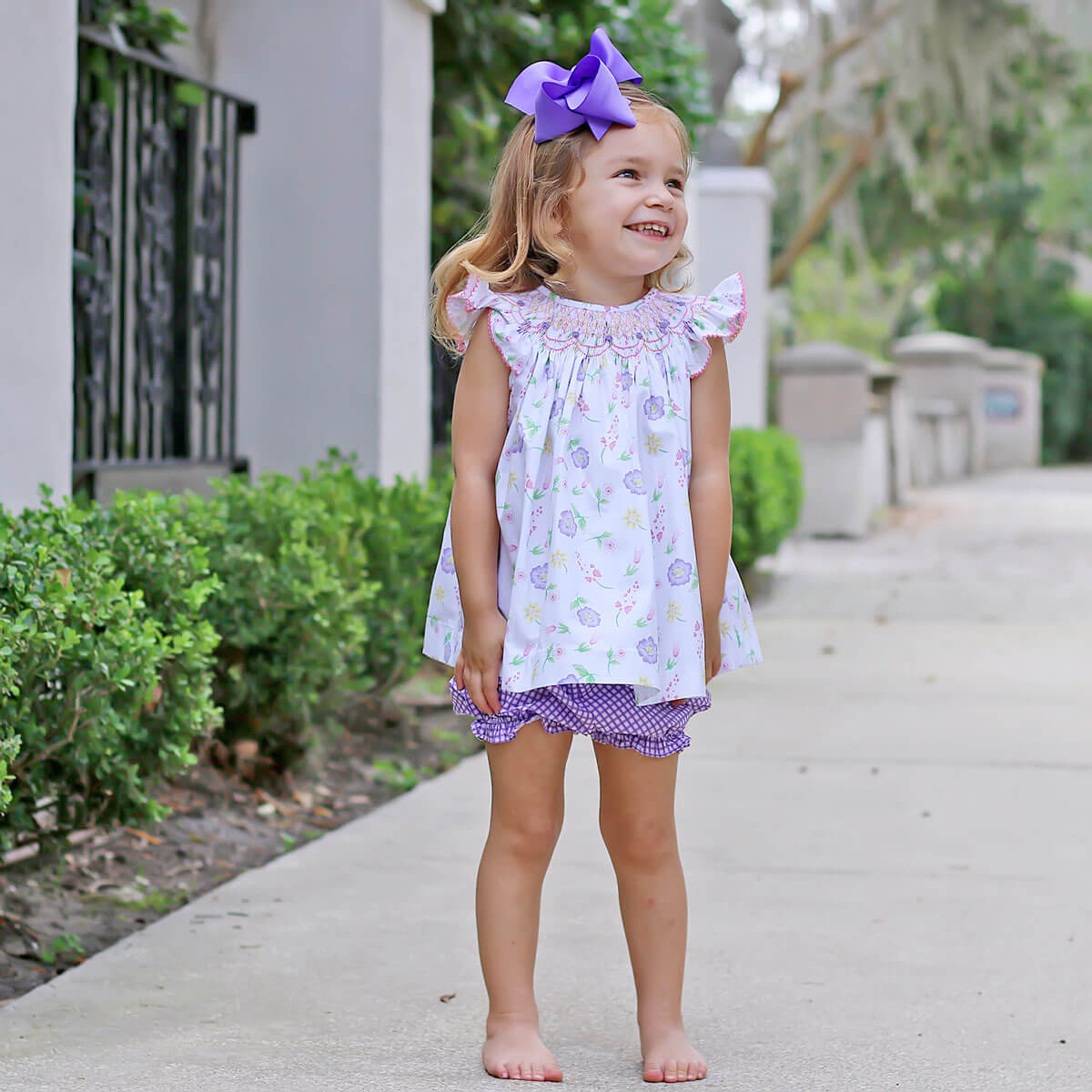 Geometric Smocked Flower Garden Bloomer Set