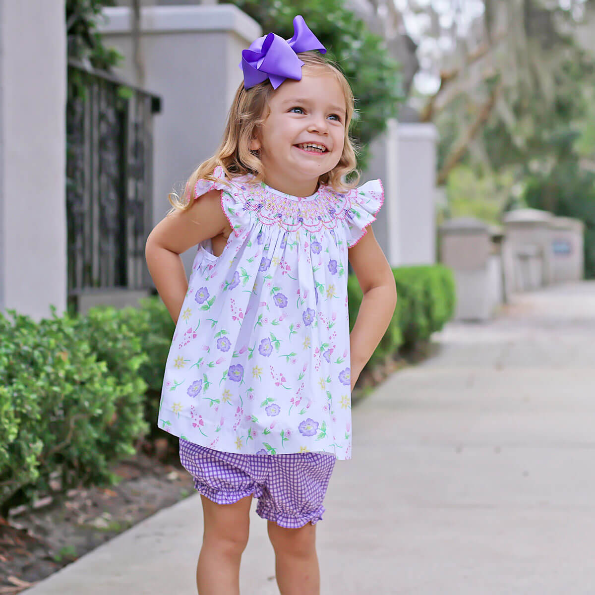 Geometric Smocked Flower Garden Bloomer Set