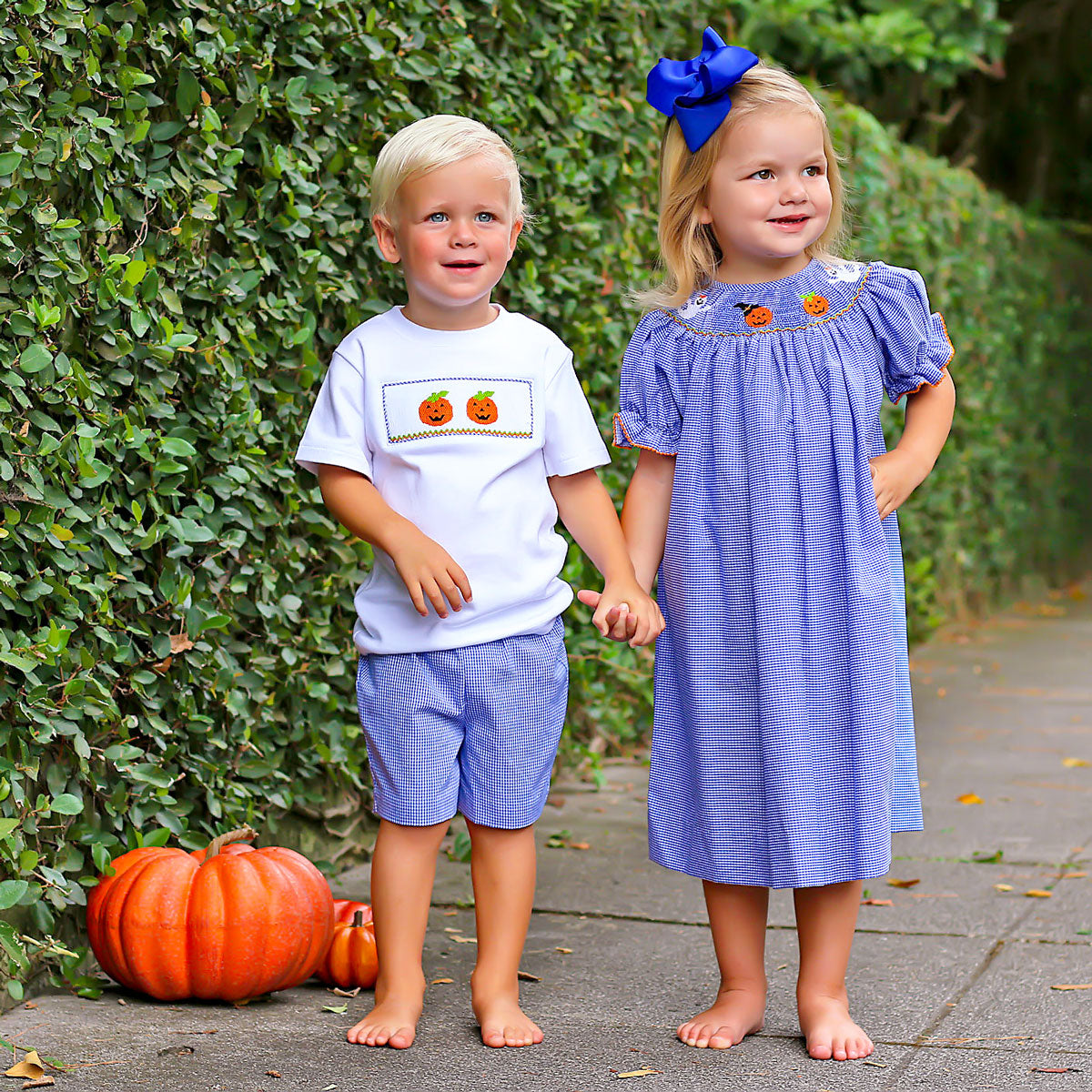 Smocked Jack O'Lantern Royal Short Set