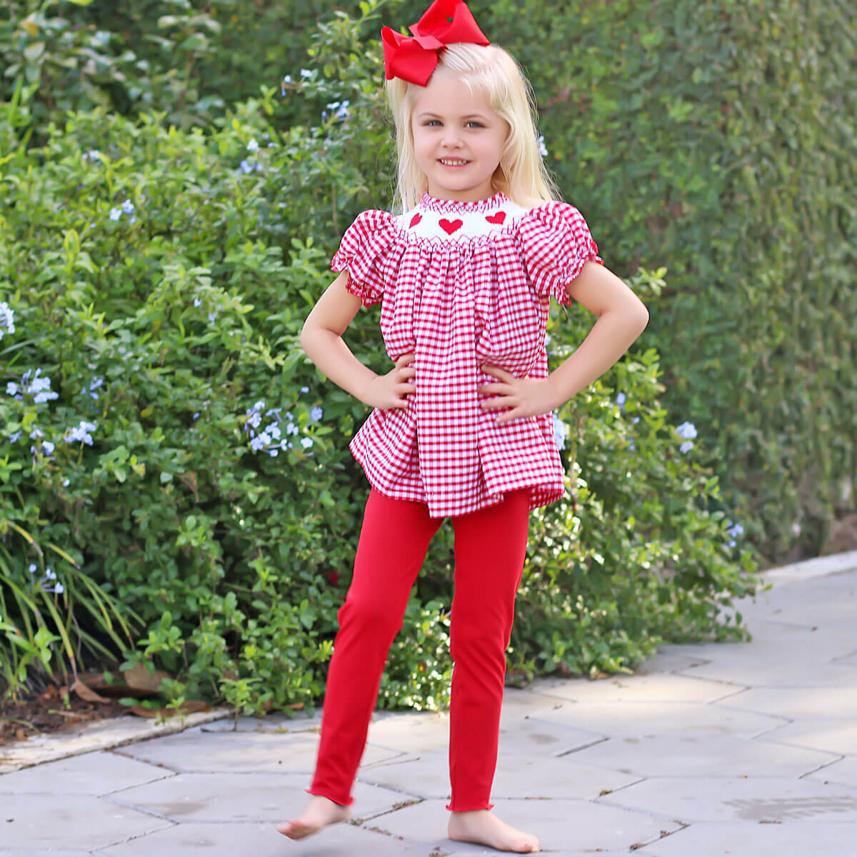 Heart Smocked Red Check Legging Set