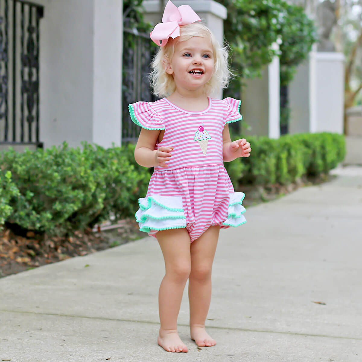 Ice Cream Cone Pink Stripe Ruffle Bubble