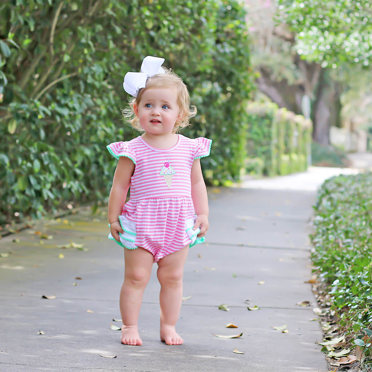 Ice Cream Cone Pink Stripe Ruffle Bubble