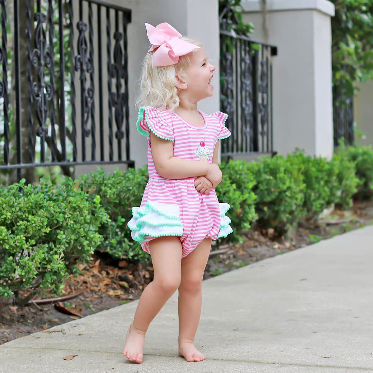 Ice Cream Cone Pink Stripe Ruffle Bubble