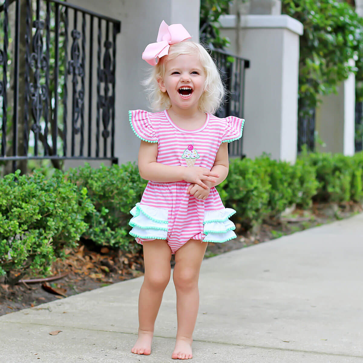 Ice Cream Cone Pink Stripe Ruffle Bubble