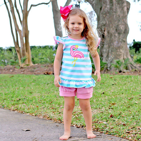 Mint Stripe Flamingo Short Set