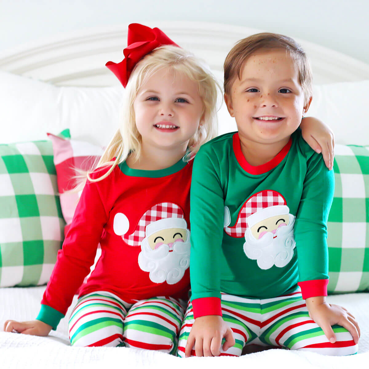 Happy Santa Green Cheerful Stripe Pajamas