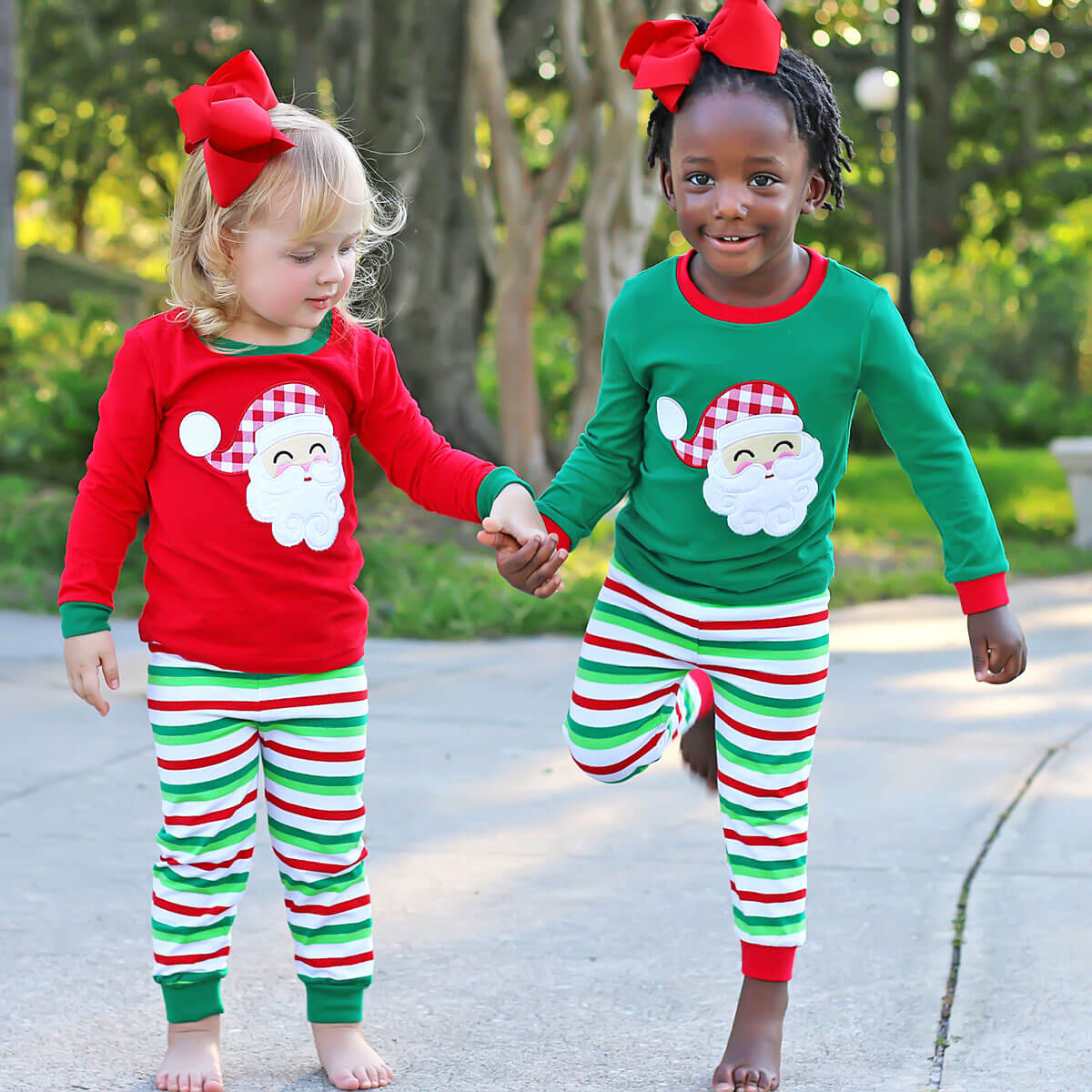 Happy Santa Red Cheerful Stripe Pajamas