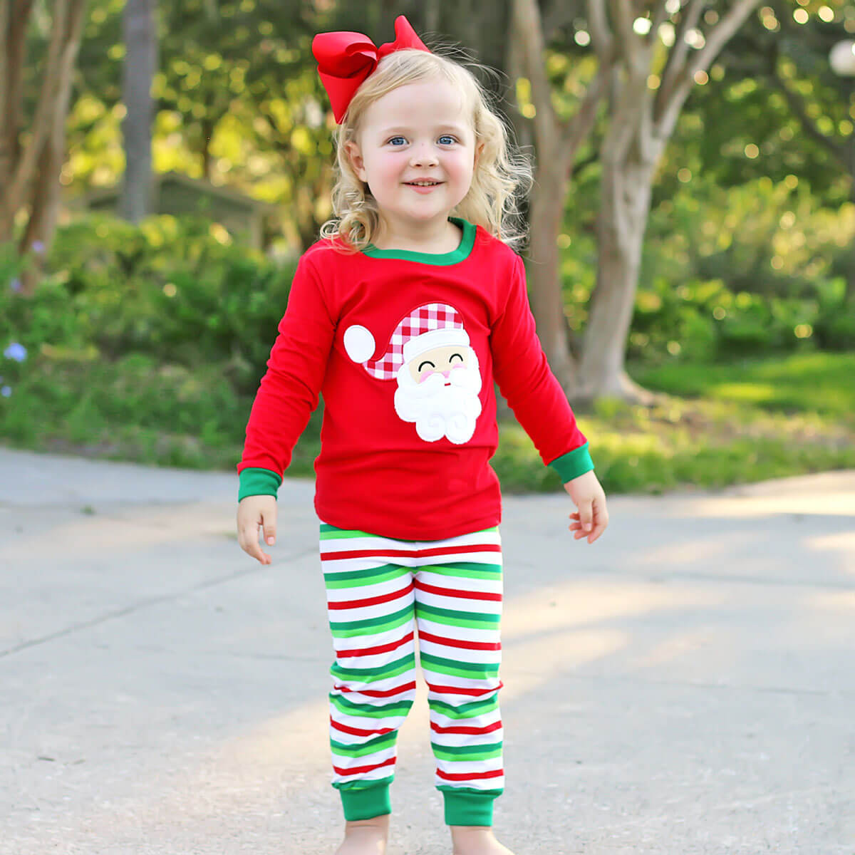 Happy Santa Red Cheerful Stripe Pajamas