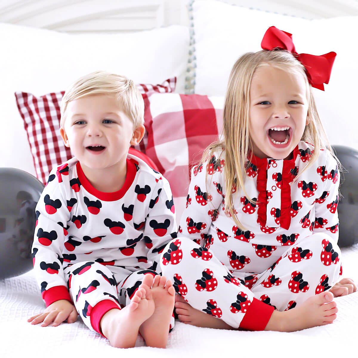 Mouse Ears Print Girls Henley Pajamas