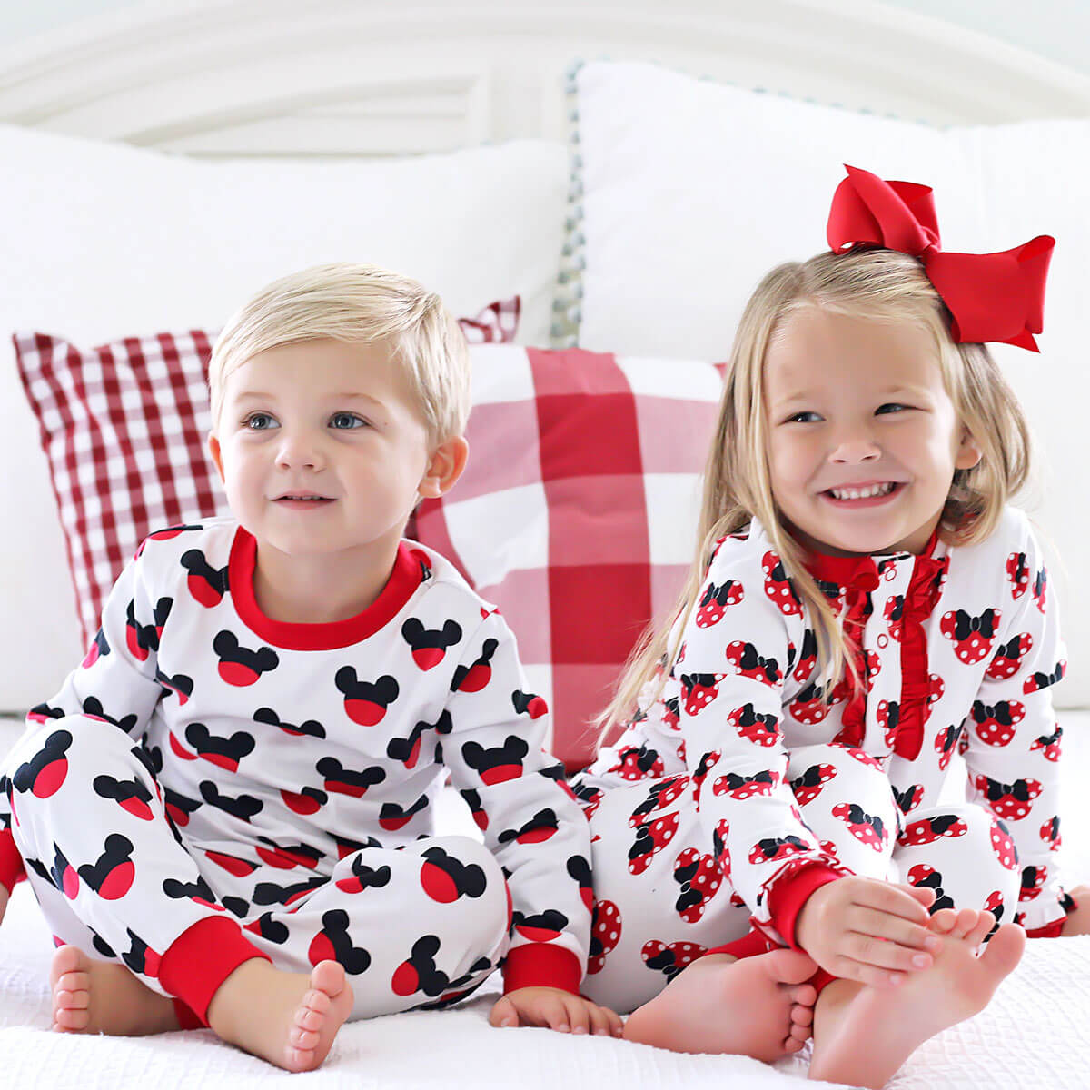 Mouse Ears Print Girls Henley Pajamas