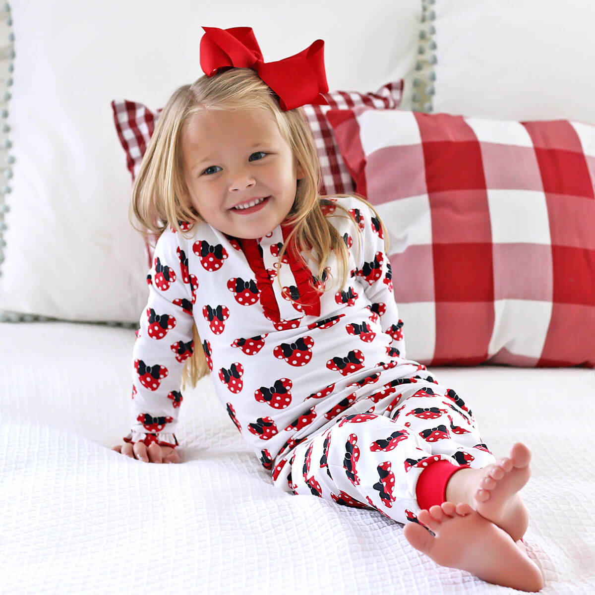 Mouse Ears Print Girls Henley Pajamas