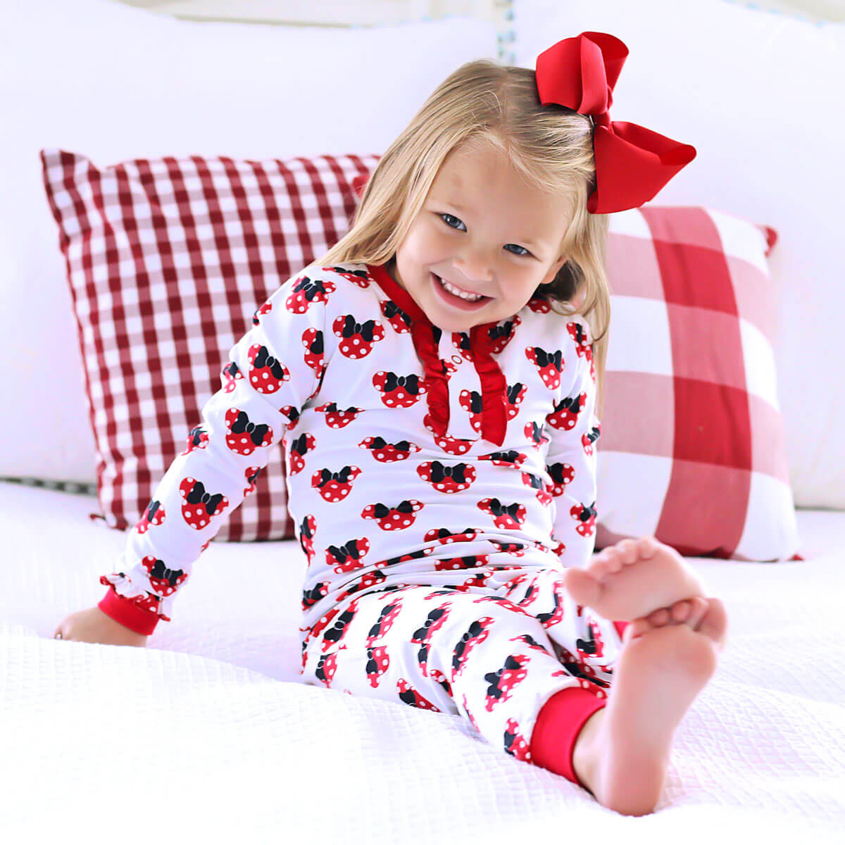 Mouse Ears Print Girls Henley Pajamas