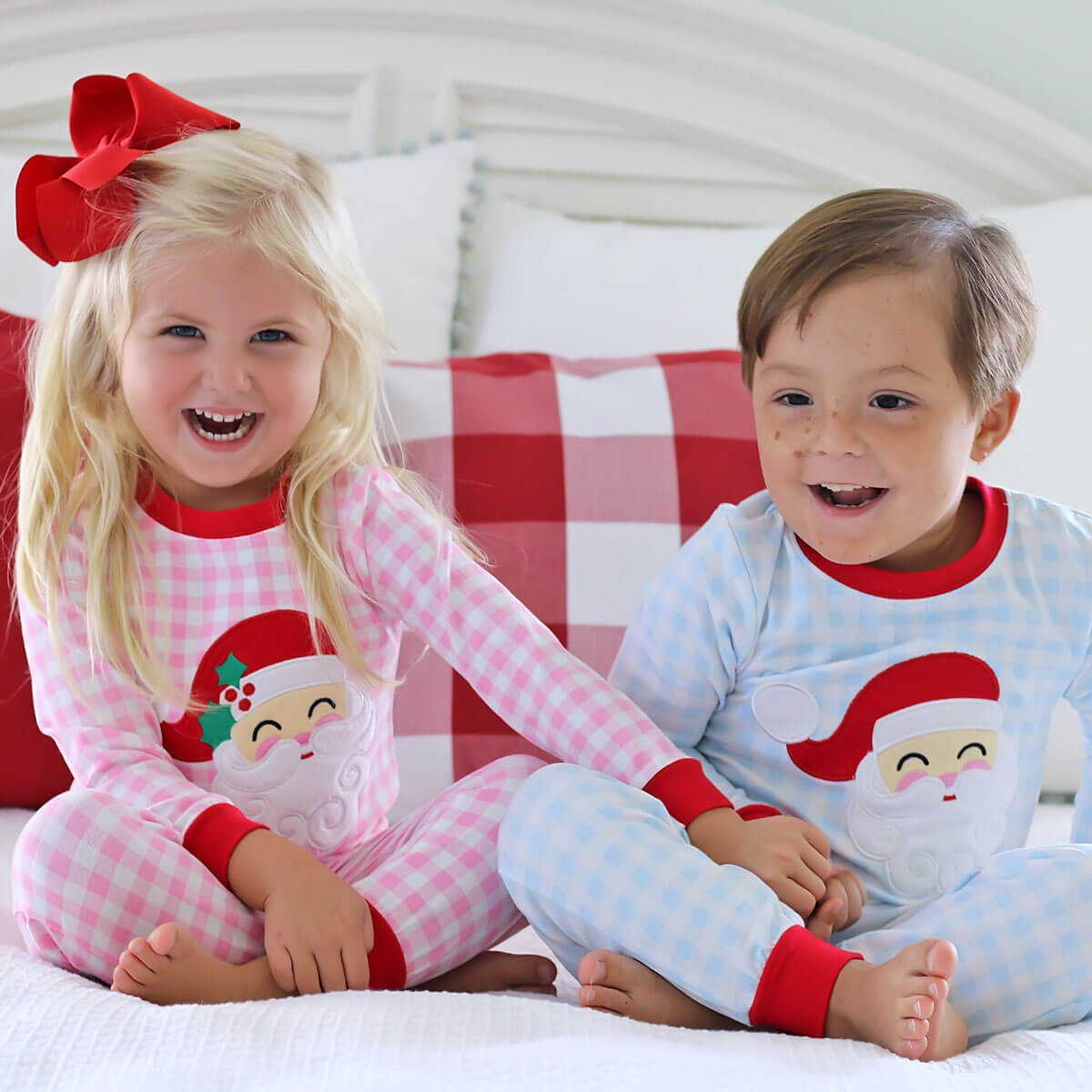 Happy Santa Pink Gingham Pajamas