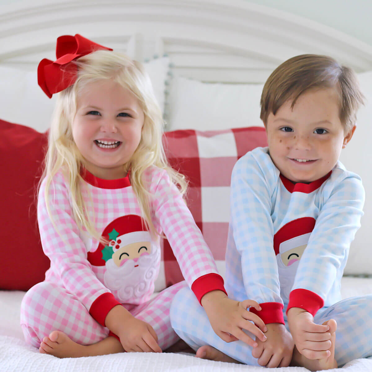 Happy Santa Blue Gingham Pajamas