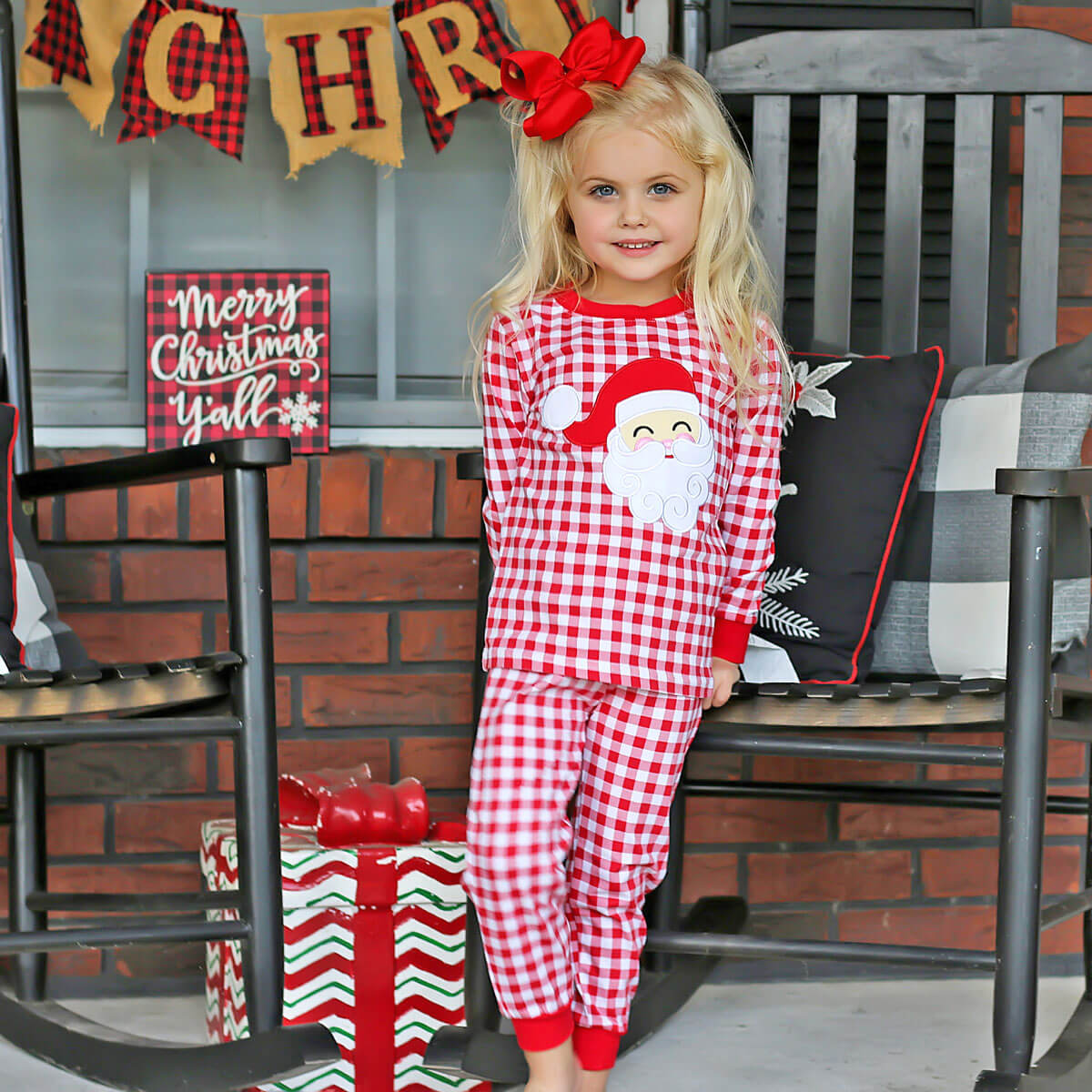 Happy Santa Red Gingham Pajamas
