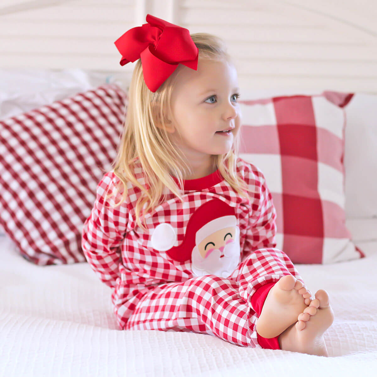 Happy Santa Red Gingham Pajamas