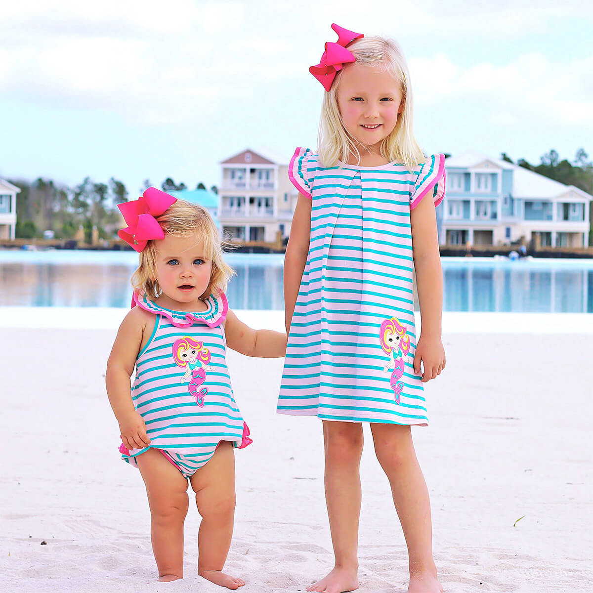 Mermaid Applique Stripe Ruffle Bubble