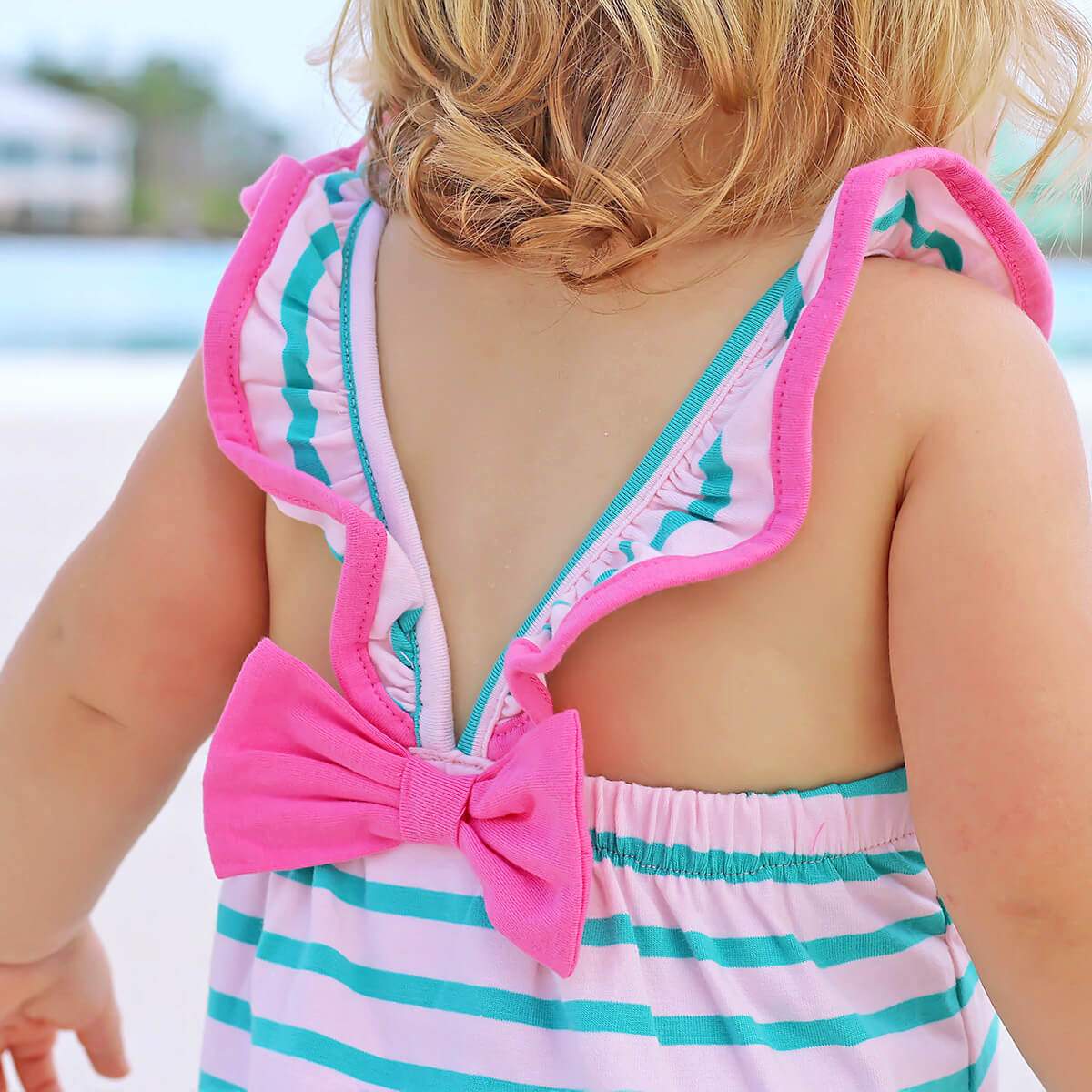 Mermaid Applique Stripe Ruffle Bubble